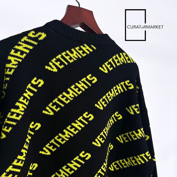 Vetements: RARE Neon All Over Monogram Pattern Logo Knit Fine Wool FW22 - Picture 9 of 16